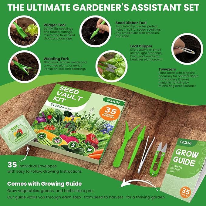 35 in 1 Heirloom Vegetable Seeds for Planting - 21000+ Non-GMO Organic Seeds Kit for Indoor &amp Outdoor Garden | 35 Varieties Survival Garden Seeds with Free Plant Markers