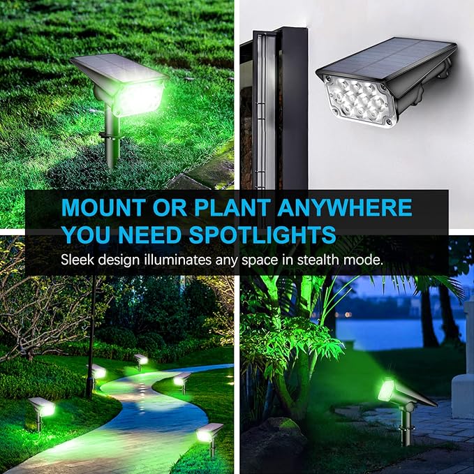20 LEDs Solar Spotlights OutdoorIP65 Waterproof Solar Powered Landscape Spotlights 2-in-1 Wall Light Outdoor Solar Landscaping Lights Auto On/Off for Yard Garden 2Pack (Green)