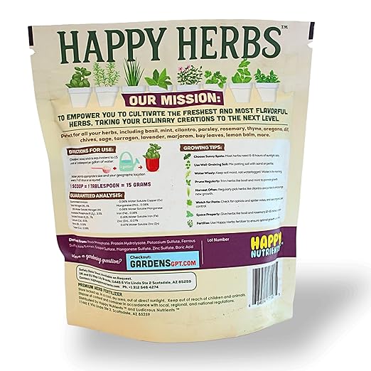 Fertilizer for Herbs Happy Herb Organic Fertilizer by Happy Nutrients – Plant Food for Basil Mint Cilantro Rosemary Thyme &amp More – Macro &amp Micro Nutrients for Home Gardens – 12 oz (0.34 kg