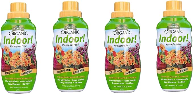 Espoma Organic 8 Ounce Concentrated Indoor Plant Food - Indoor Plant Fertilizer for Large &amp Small Plants Like Pothos Fiddle Leaf Fig Monstera Snake &amp Palms - Pack of 4