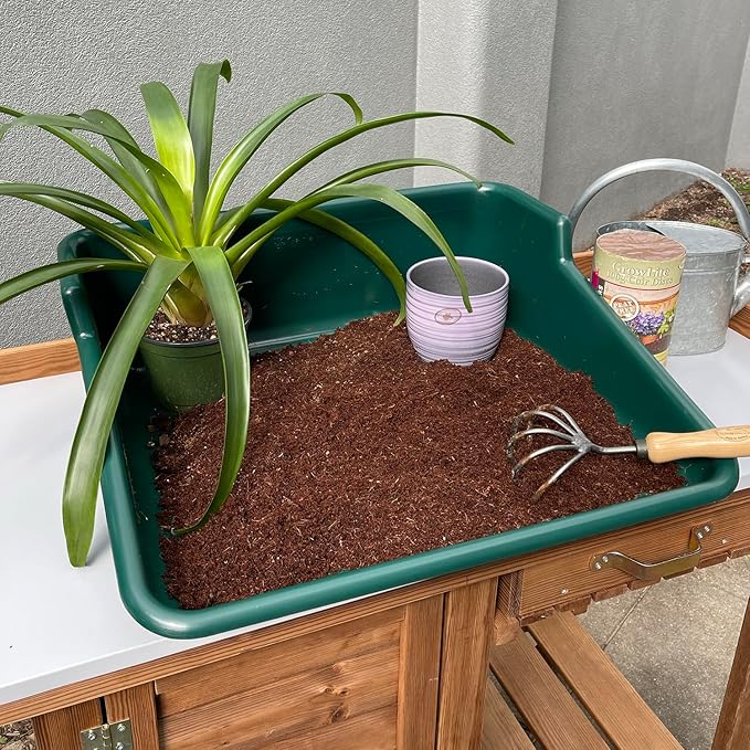 Green Tidy Tray with Stainless Steel Transplanter and Scoop – Durable Bamboo Handle Garden Tool Set