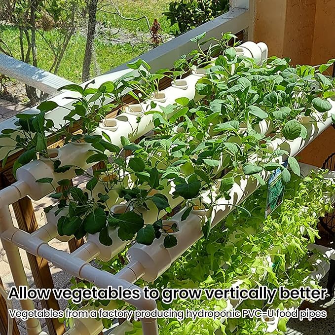 Hydroponics Growing System Kit 90 Plant Sites 3 Layer 10 Food-Grade PVC-U Pipes Hydroponic Planting Set with Water Pump Pump Timer Nest Basket and Sponge for Leafy Vegetables