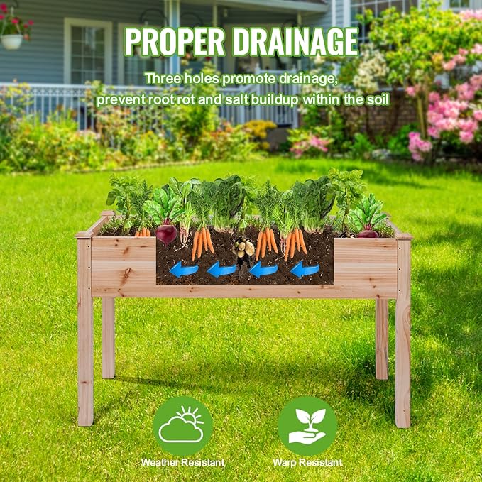 Backyard Expressions Wooden Raised Garden Bed | 48 x 24 x 30 Elevated Planter Box with Included Bed Liner | Outdoor Vegetable Flower and Herb Gardening