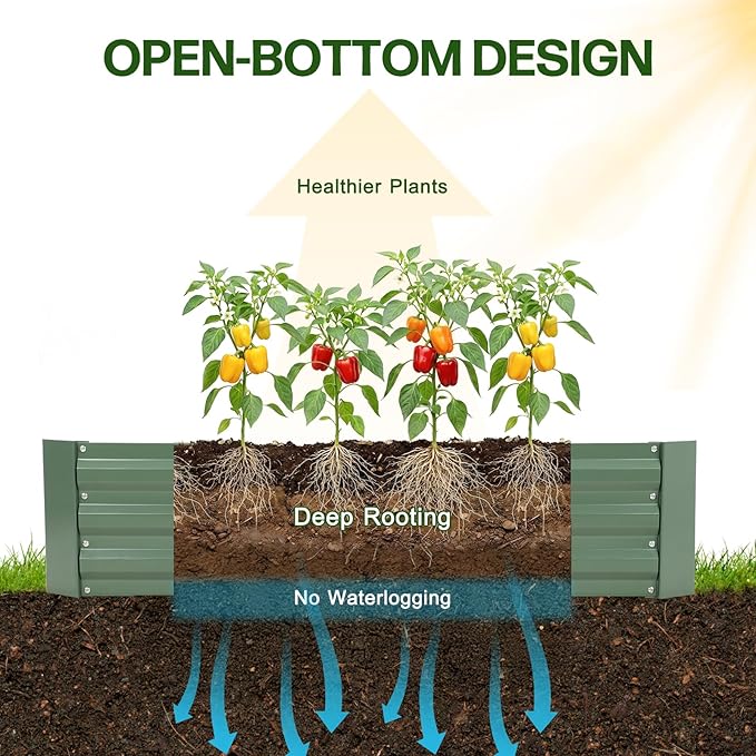 Aoodor 4 x 2 x 1 ft Outdoor Raised Garden Bed Reinforced Galvanized Steel Planter Box for Vegetables FlowersFruits and Herbs