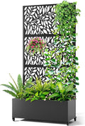 Metal Raised Garden Bed with Trellis 2 in 1 Trellis with Planter Box &amp Privacy Screen for Climbing Plants Vine Outdoor Standing Flower Beds with Drainage Holes 35.4L x 15.7W x 70.10H(Black