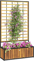 Outsunny Wooden Raised Garden Bed with Trellis Removable Pots Drainage Holes for Climbing Vines Vegetables Flowers Raised Planter Box for Backyard Patio Balcony 29 x 11 x 52 in. Teak