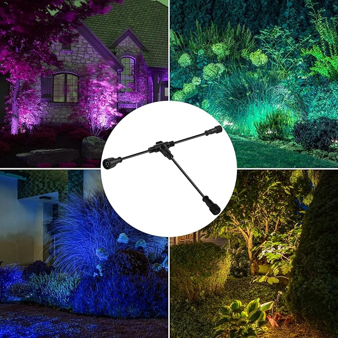 SUNTHIN 4 Pack RGB Color Changing Spot Uplights with Remote &amp 9.8FT T Shape Tee Extension Cord