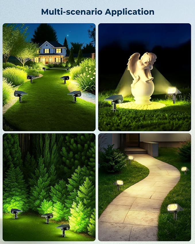 6 Packs Solar Spot Lights Outdoor 64 LED 3000K Solar Lights Outdoor IP67 Waterproof Adjustable Brightness Dusk to Dawn Solar Spotlights for Garden Yard Lawn Walkway Driveway - Warm White