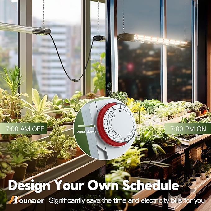BBOUNDER 4 Pack 2ft LED Grow Light with Mechanical Outlet Timer 80W (4x20W 440W Equivalent) Sunlike Full Spectrum Linkable Plant Lighting Fixture for Hydroponic Indoor Plant
