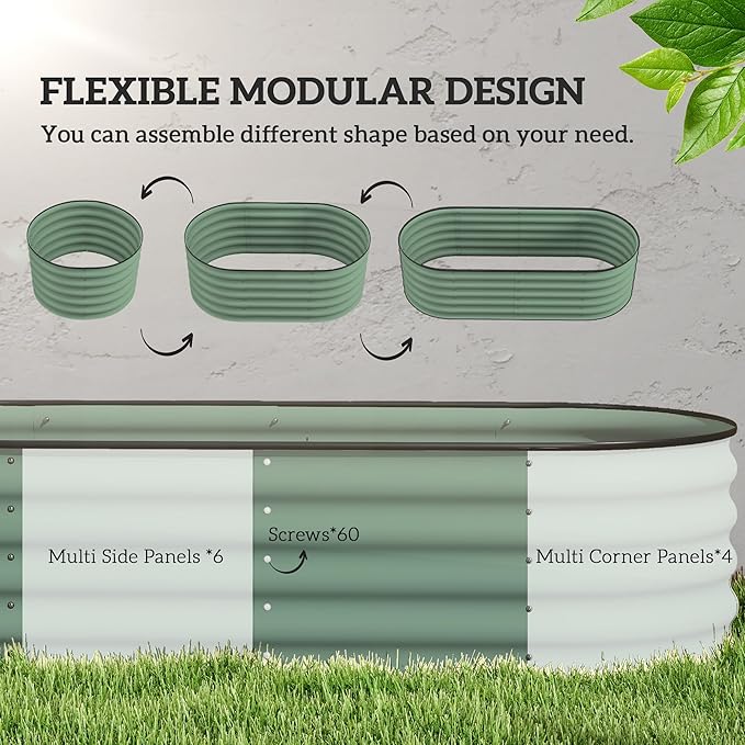 Outsunny 6.5' x 2' x 1.4' Galvanized Raised Garden Bed Kit Outdoor Metal Elevated Planter Box with Safety Edging Easy DIY Stock Tank for Growing Flowers Herbs &amp Vegetables Green