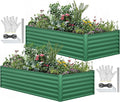 YITAHOME 96x48x24 in 2pcs Galvanized Raised Garden Bed Kit Large Metal Planter Box with Gloves Safety Rubber &amp Support Rod Outdoor Flower Bed for Plants Vegetables Green