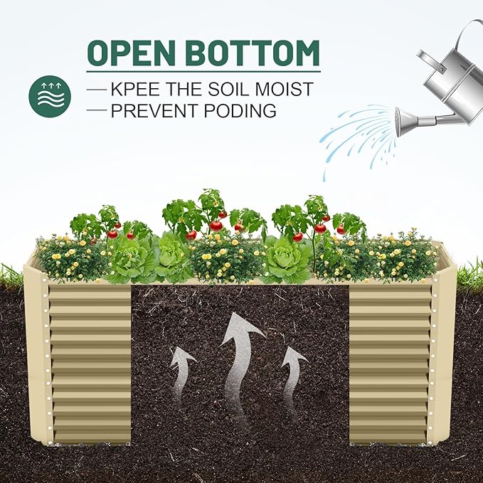 Land Guard 6x3x3ft Rectangular Galvanized Raised Garden Beds Large-Capacity Metal Planter Box Outdoor Durable Deep Raised Garden Bed 3ft Tall Raised Beds for Gardening Vegetables Cream Yellow