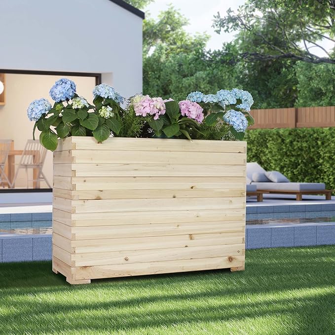 Wood Raised Garden Bed Rectangular Planter Box Outdoor Large Tall Trough 39x28x15 Flower Planters Boxes with Bottom for Plants Herb Patio Porch Balcony Privacy Screen