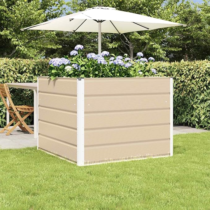 Steel Raised Garden Bed for Gardening Metal Planter Box for Vegetables Fruits Flowers 39.37 x 39.37 x 29.53 in Ivory -447