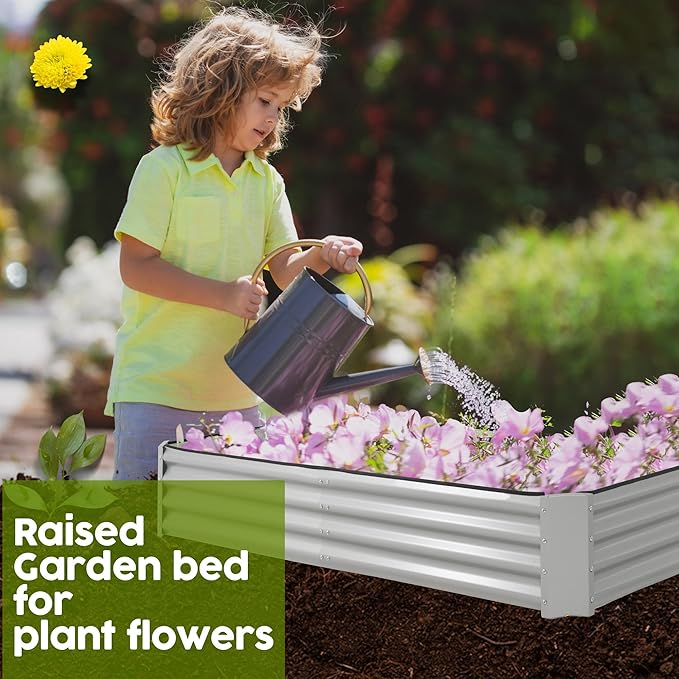 porayhut 6'x3' Raised Garden Bed Kit Easy Set-up Planter Box for Vegetable FruitMetal Galvanized Large Size Raised Bed