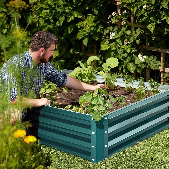Devoko Galvanized Raised Garden Beds Large Metal Planter Raised Beds with Middle Support Bar for Flower Vegetables Herb 8×4×1 FT