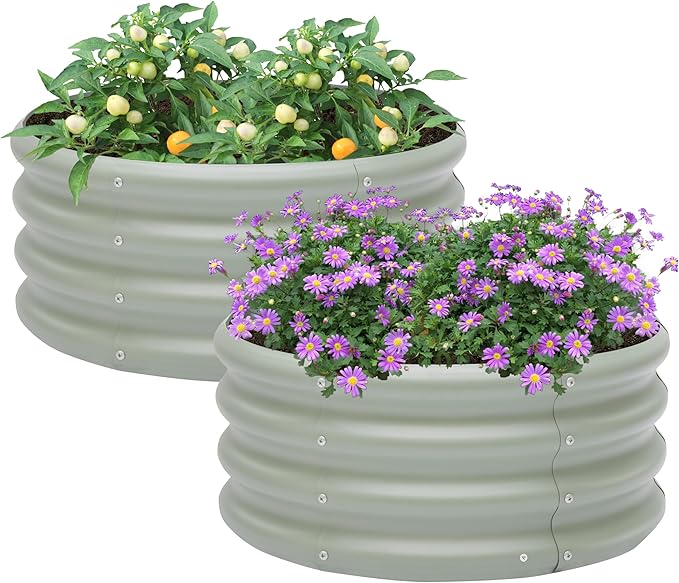 2-Pack 2x1ft Galvanized Raised Garden Bed Outdoor Planter Bed Metal Planter Box for Gardening and PlantingLight Green