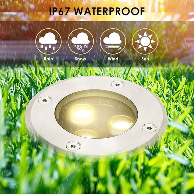 4PCS 3W Ground LED Landscape Lights - Round Outdoor Buried Lamp IP67 Waterproof Stainless Steel Recessed Spotlight Garden LED Spot Lights(RGB3W(24V))