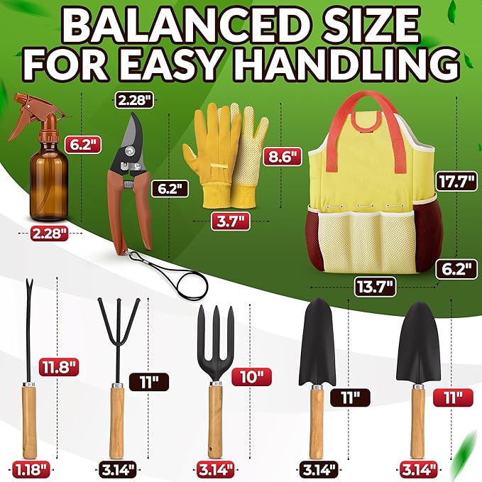 10 Pcs Gardening Tool Set for Women – All-in-One Garden Tools Set with Handy Tote Bag Ergonomic Design &amp Rust-Resistant Steel – Gardening Tools for Women for Easy Garden Care &amp Gifts for Plan