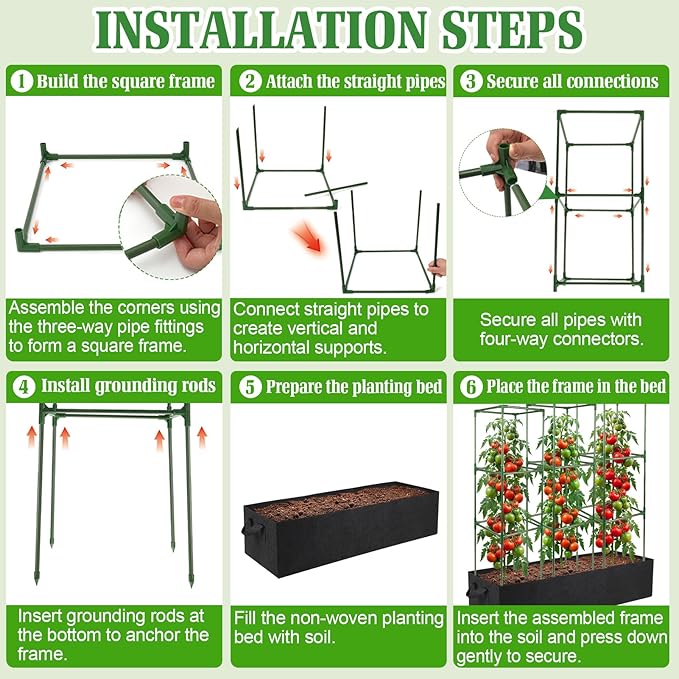 3-Pack Tomato Cage with 86 Gallon Raised Garden Bed - Anti Collapse Steel Core Plant Support System for Climbing Vegetables Plants Flowers 41 Adjustable Vertical Tomato Trellis for Garden Balcony