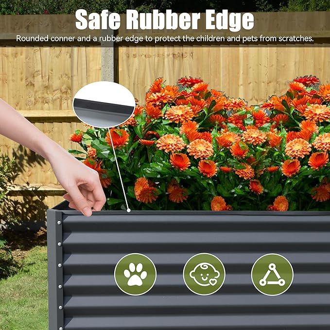 8x4x2 ft Galvanized Raised Garden Bed Outdoor Planter GBoxes Large Metal Planter Box for Gardening Vegetables Fruits FlowersGray