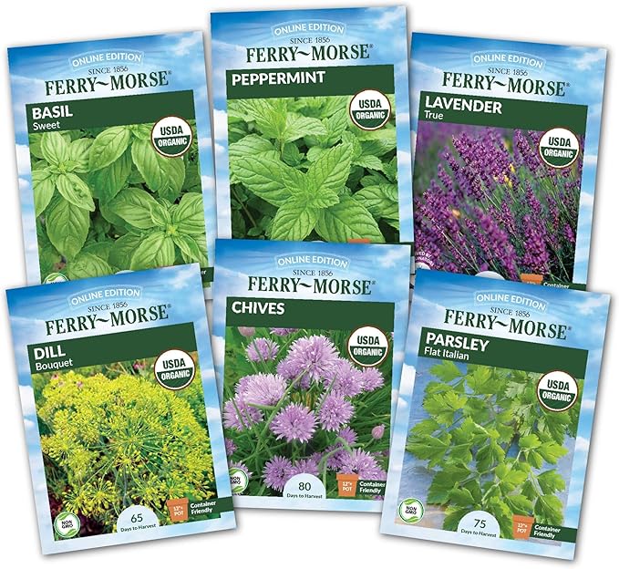 Ferry-Morse Herb Plants - Organic Kitchen Herb Variety Pack - 6 Pack - GMO Free