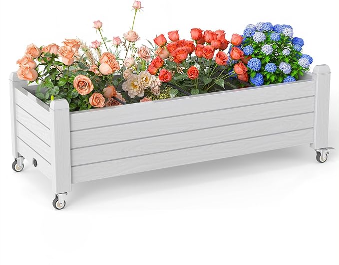 EasyUp Horticulture Garden Planter Box Divisible Resin Planter Box for Backyard Patio Balcony with 4 Legs and 4 Swivel Lockable Wheels(Ashen43.31 * 17.72 * 17.56)