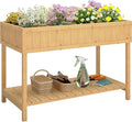 Outsunny 43x18x30in Raised Garden Bed with 8 Pockets and Shelf Wooden Elevated Planter Box with Legs to Grow Herbs Vegetables and Flowers Natural