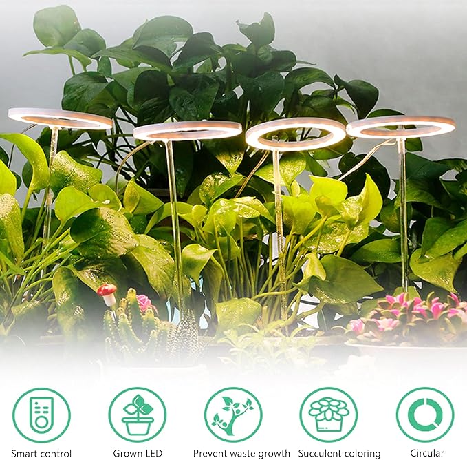 HAO 80 LED 4 Fead Grow Lights for Succulents USB Full Spectrum LED Grow Lamp with 8/12/16H Timing Function Adjustable Plant Growing Sun Lamp with Acrylic Supporter for Indoor Plants (Yellow)