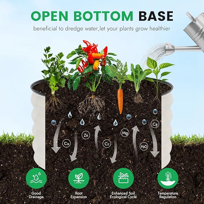 INNO STAG 3 Pcs Round Galvanized Raised Garden Bed — 2×2×1ft Planter Box Outdoor Raised Beds Kit for Gardening Vegetables Fruits Herbs and Flowers White