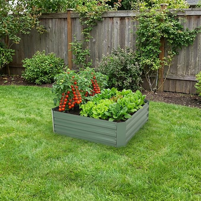 BPS Galvanized Raised Garden Bed Set of 2 3' x 3' x 1' Metal Planter Raised Garden Boxes Outdoor for Flower Planters Vegetables Herbs
