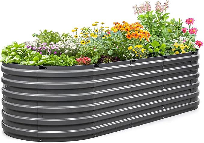 KING BIRD Raised Garden Bed Kit 2025 Upgraded Quick-Setup Galvanized Planter Garden Box Outdoor for Gardening Vegetables Flowers 94x36x23 in Dark Grey