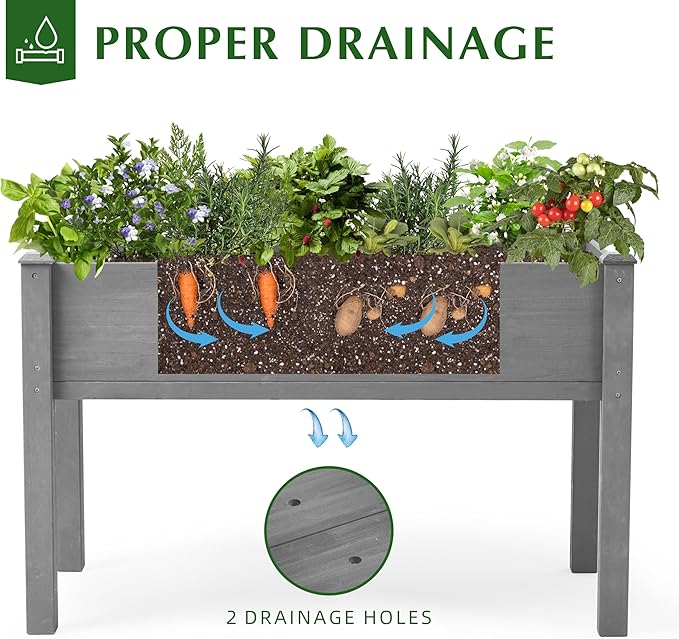 Raised Garden Bed with Legs 48x24x30'' Outdoor Wood Elevated Planter Box Thick Legs w/Liner