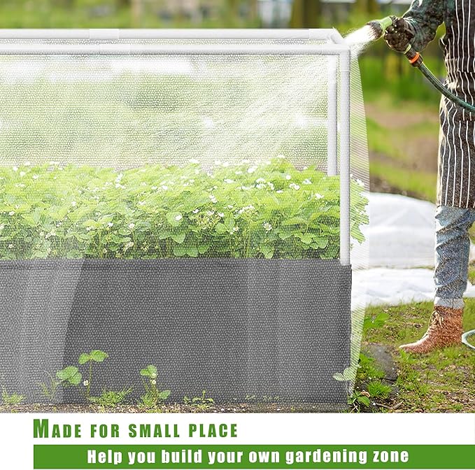 UNIFAMILY Fabric Raised Garden Bed Kit Breathable Raised Garden Bed with Cover Garden Beds Outdoor with Plant Protection Mesh Netting for Vegetable Flower Herbs and Strawberry