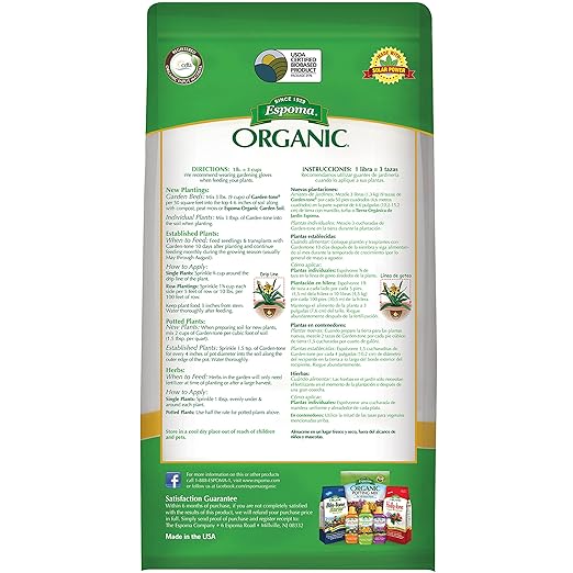 Espoma Organic Garden-Tone 3-4-4 Organic Fertilizer for Cool &amp Warm Season Vegetables and Herbs. Grow an Abundant Harvest of Nutritious and Flavorful Vegetables – 4 lb. Bag - 2 Pack