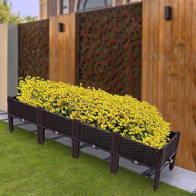 Raised Garden Beds4PCS Outdoor Elevated Garden Bed SuitRaised Garden Bed Outdoor Planter Box with Legs for Plants Vegetables Flowers