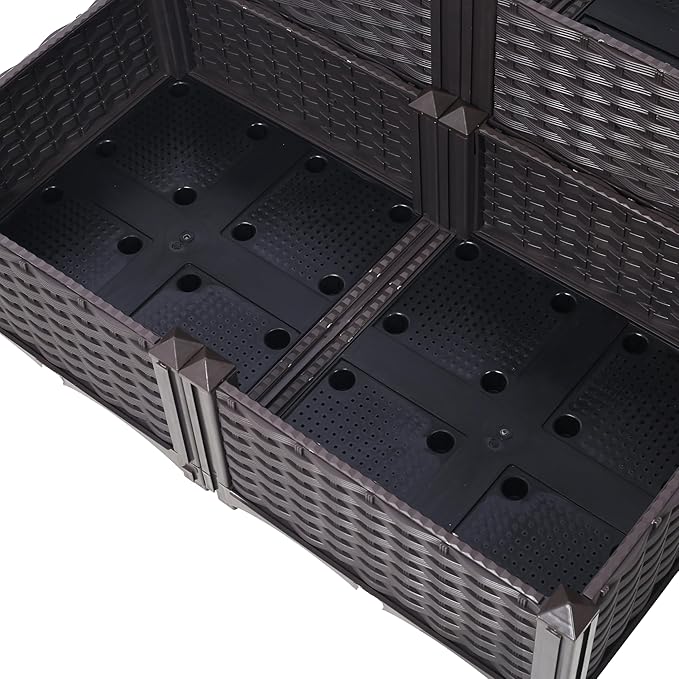 4 Piece Raised Garden Bed with Legs Self-Watering Planter Box Raised Bed to Grow Flowers Herbs &amp Vegetables Brown