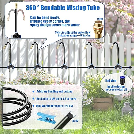 Dianrui 360° Curved Garden Automatic Irrigation System—50FT Drip Irrigation System for GardenLawn &amp Raisedbed &amp Greenhouse Watering Equipment Drip Irrigation Kit with Adjustable Copper Nozzl