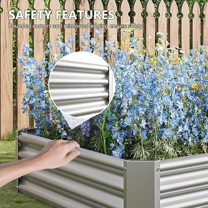Raised Garden Beds Outdoor for Gardening 92 Large Galvanized Rectangular Plastic Raised Planter Garden Box for Fruit Vegetables Herbs Flowers Growing Bed for Lawn Patio Balcony Silver