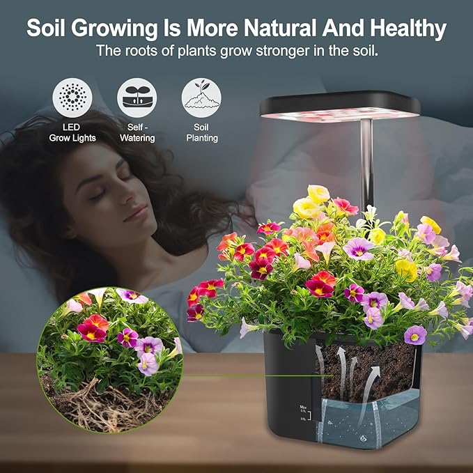 Indoor Garden Growing Systems Self-Watering Plant Pot Smart Gardening System with 17 Watts LED Grow Light Auto Timer Gardening Plant Gifts for Dad Mom Plant Pot for vegetables herbs(No Seeds&ampSoil)