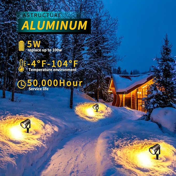 LED Landscape Lights5W 120V AC Outdoor Pathway Garden Yard SpotlightIP65 Waterproof Garden Flood LightOutdoor Spotlight with StakeUL Cord 5-ft with Plug (Pack of 2 Warm White)