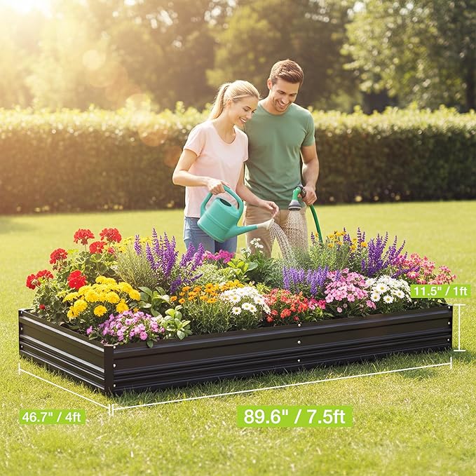 WORKPRO 2PK 7.5x4x1ft Outdoor Galvanized Raised Garden Bed Rust-Resistant Planter Raised Beds for Vegetable Flowers Herbs Black