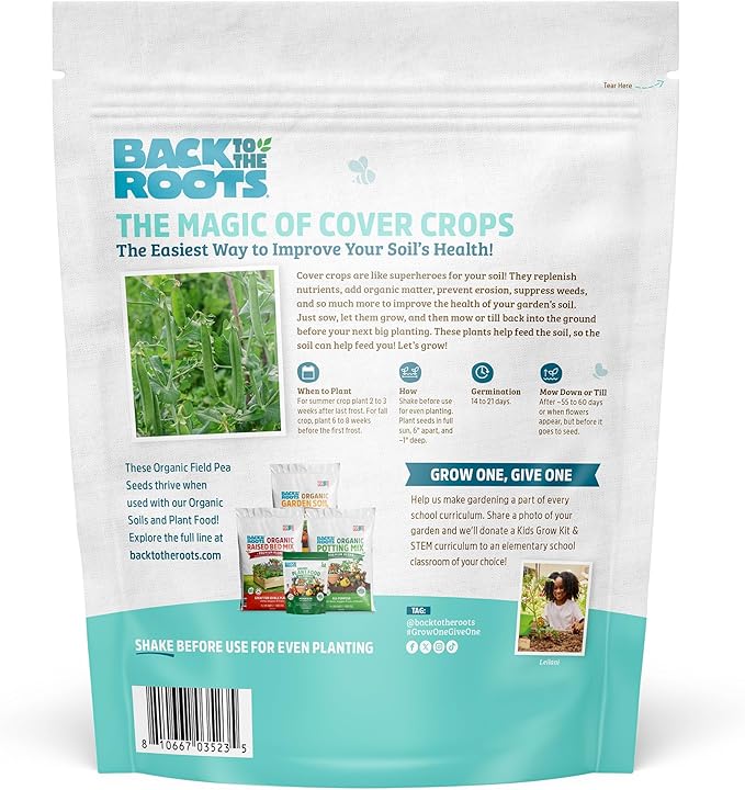 Back to The Roots 100% Organic Field Pea (with Oats) Cover Crop Seeds Covers ~1000 sq. ft.