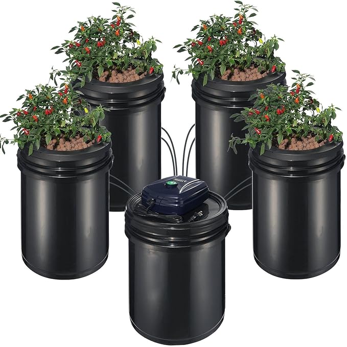 RDWC Hydroponics System Recirculating Deep Water Culture 4 Buckets 5 Gal