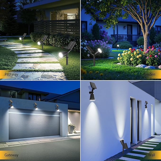 Solar Spot Lights Outdoor 1000LM Big Adjustable Solar Lights Outdoor Waterproof 2-in-1 Solar Powered Spotlights Landscape Lighting for Garden Yard Pathway Tree Flag (4P Cool White)