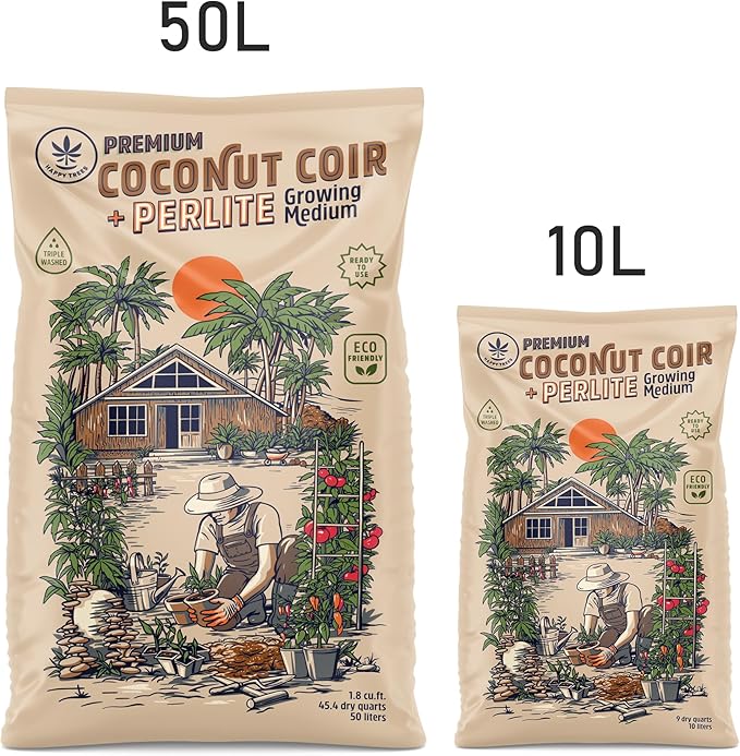 Happy Trees Coco Coir and Perlite 70/30 Growing Medium Potting Mix Seed-Starting Premium Quality Triple-Washed for Low Salt/EC pH Balanced Loose Coconut Fiber Peat-Free 50L (1.8 cu.ft.)