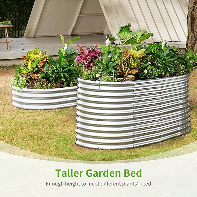 Land Guard 8x4x3ft Oval Galvanized Raised Garden Beds Large-Capacity Metal Planter Box Outdoor Durable Deep Raised Garden Bed 3ft Tall Raised Beds for Gardening Vegetables Classic Silver