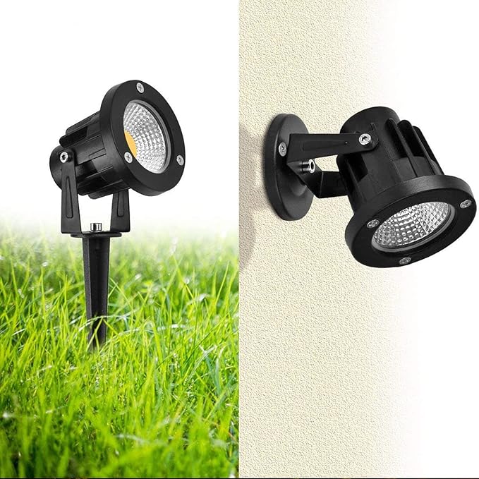 7W COB Landscape Lights Warm White 3000K Waterproof IP65 Spotlight with US Plug and 3M/9.84ft Rubber Wire Outdoor Pathway/Flag Lights with Stake for Garden Yard Lawn Decoration(2 Packs)