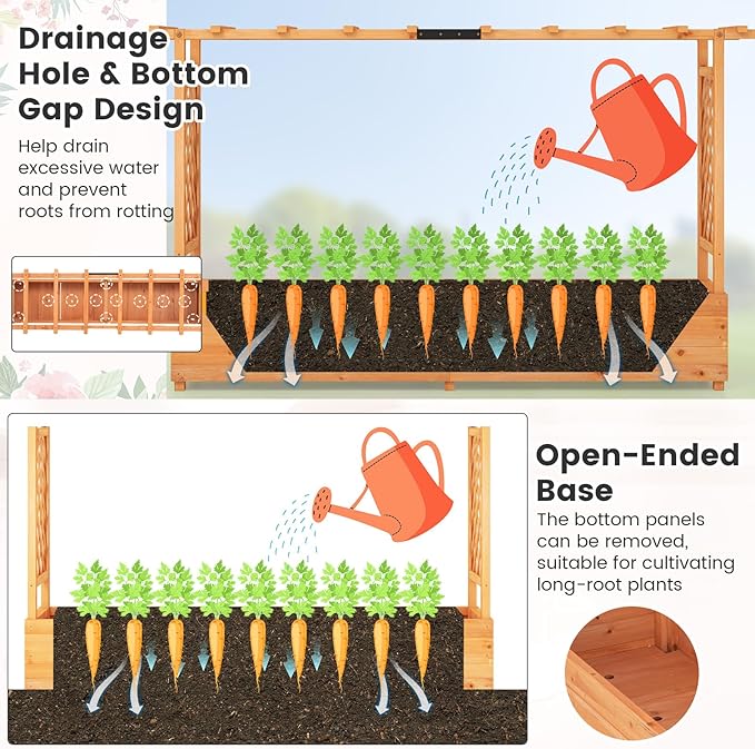 ORALNER Raised Garden Bed with Trellis Wooden Planter Box with Climbing Frame Outdoor Elevated Garden Box for Vegetables Herbs Flowers Fruits (Large)