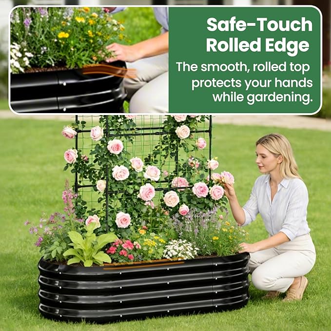 2 in 1 Galvanized Raised Garden Bed with 71 H Arch Trellis for Climbing Plants Outdoor Gardening Planter Box with Climbing Net for Flowers Vegetables Fruits Herbs Black